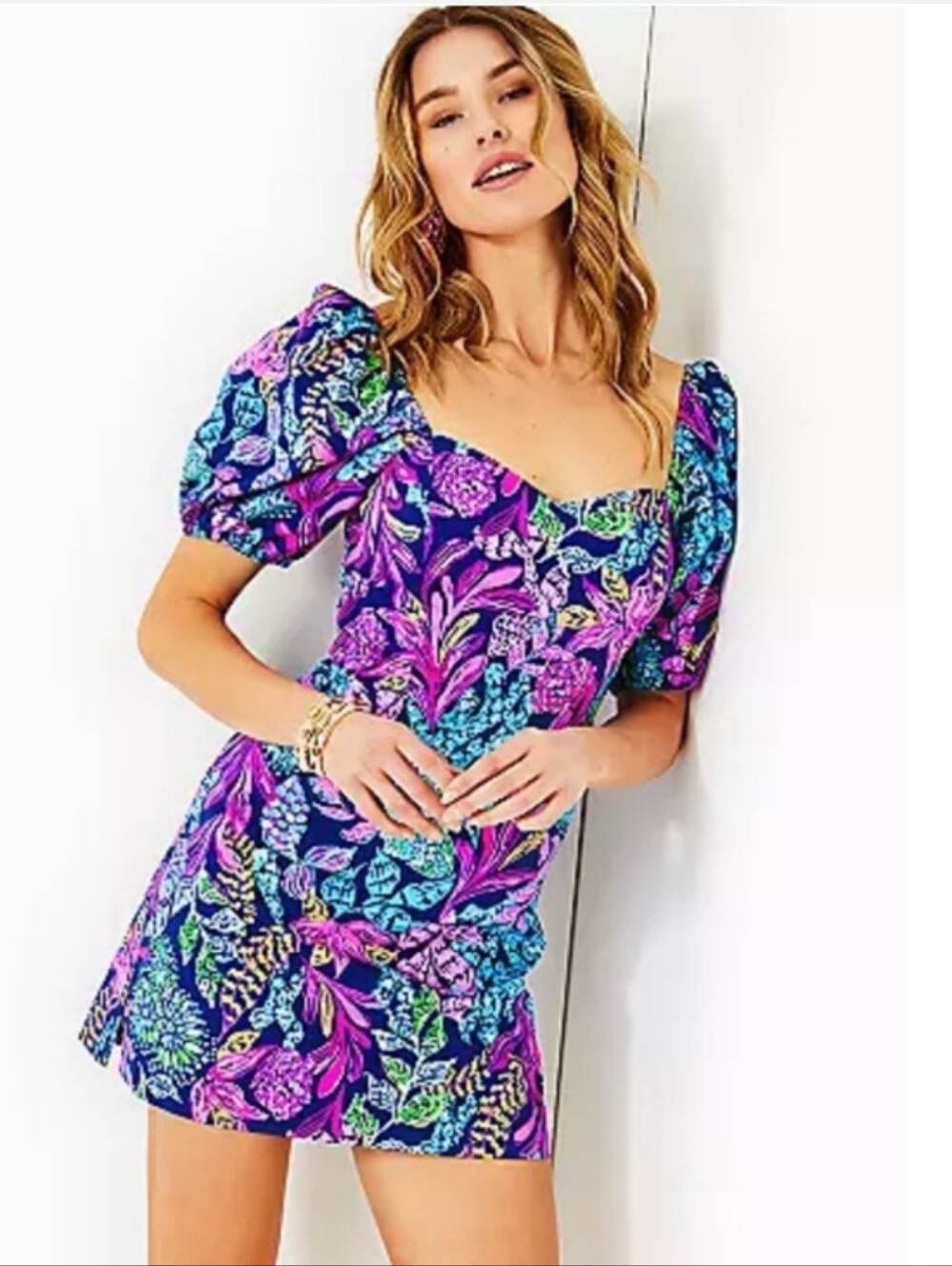 Lilly Pulitzer Morena Skirted Romper Size 10 Floral Puff Sleeve Sweetheart